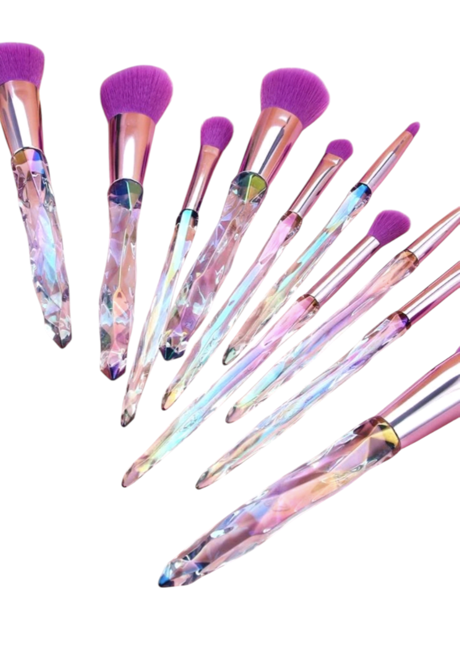 10 piece crystal look-purple makeup brush set