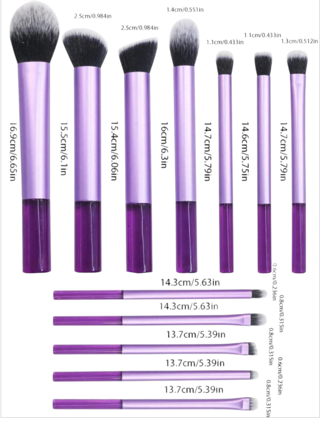 12 Piece Purple Acrylic Make-Up Brush Set