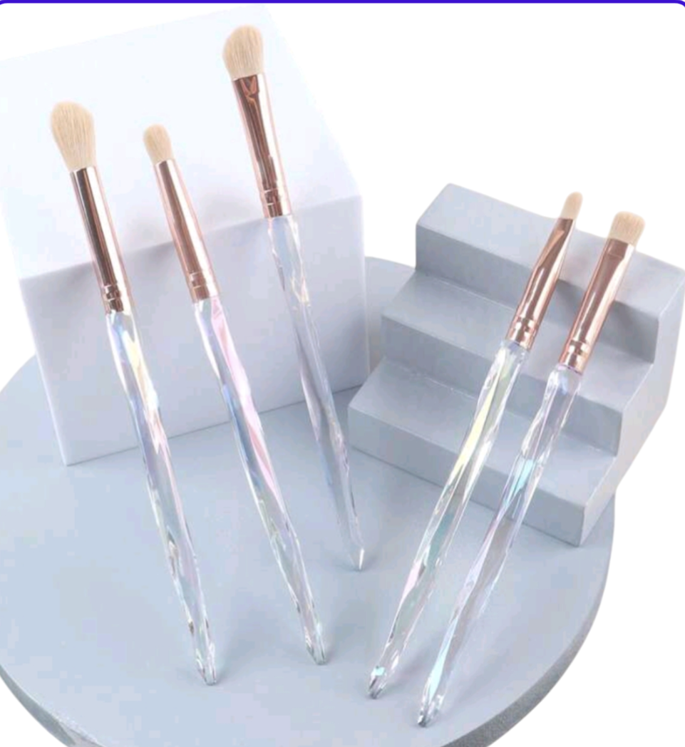 5 piece crystal look-white multi makeup brush set