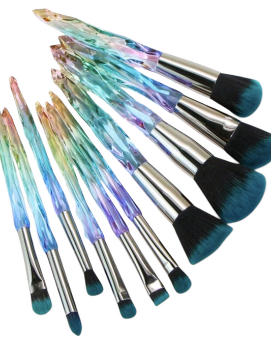 10 piece crystal look-Jade-multi makeup brush set