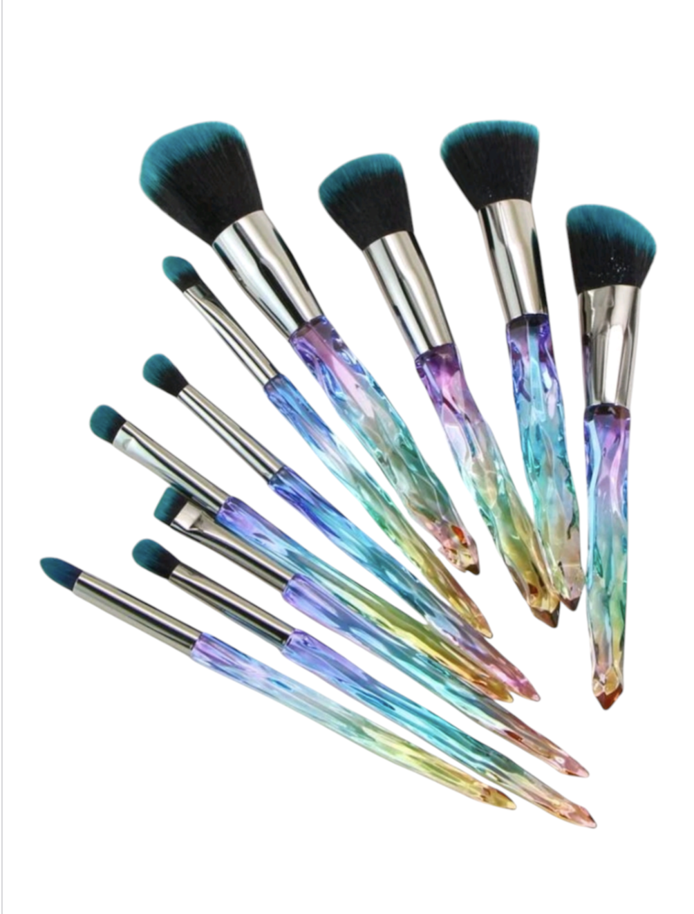 10 piece crystal look-Jade-multi makeup brush set