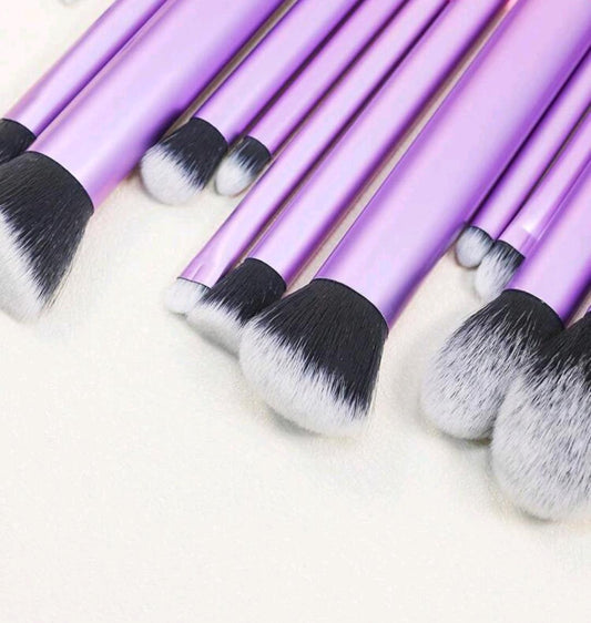 12 Piece Purple Acrylic Make-Up Brush Set