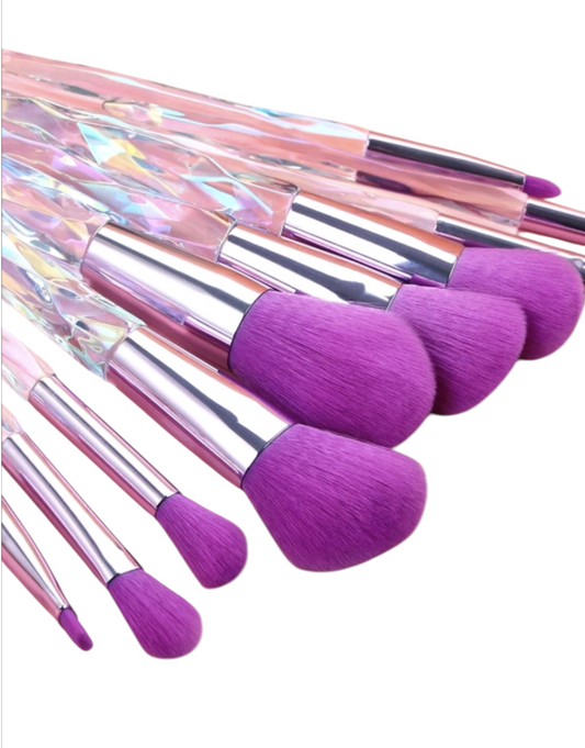 10 piece crystal look-purple makeup brush set