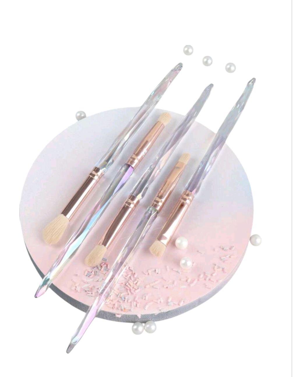 5 piece crystal look-white multi makeup brush set